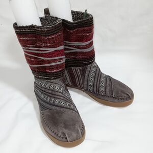 TOMS Nepal Tribal Print Faux Fur Lined Boots Gray Multicolor Women’s Size 7.5